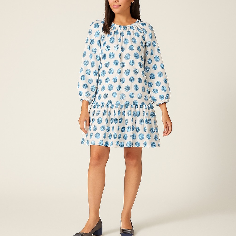 Emily McCarthy White And Blue‎ Geometric Stella Mini Dress